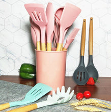 Load image into Gallery viewer, Wooden Handle Silicone Kitchen Utensil Set - 11pcs