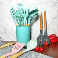 Load image into Gallery viewer, Wooden Handle Silicone Kitchen Utensil Set - 11pcs