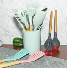 Load image into Gallery viewer, Wooden Handle Silicone Kitchen Utensil Set - 11pcs