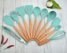 Load image into Gallery viewer, Wooden Handle Silicone Kitchen Utensil Set - 11pcs