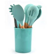 Load image into Gallery viewer, Wooden Handle Silicone Kitchen Utensil Set - 11pcs