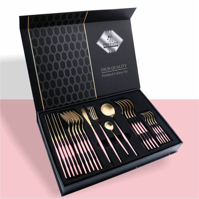 24pc Cutlery Set - Pink Gold