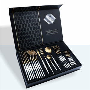 24pc Cutlery Set - White Gold