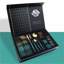 Load image into Gallery viewer, 24pc Cutlery Set - Green Gold
