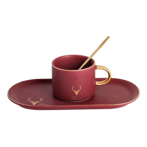 Ceramic Oval Mug Set - Red