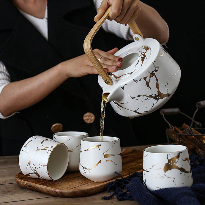 Marbling Tea Set - White Gold