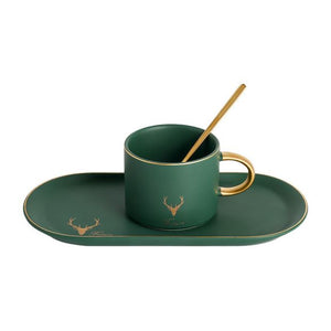 Ceramic Oval Mug Set - Green