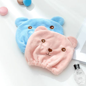 Cute Bear Shower Cap Bath Hair Wrapped-Blue