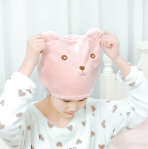 Cute Bear Shower Cap Bath Hair Wrapped- Pink