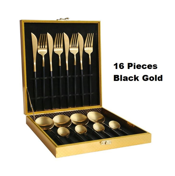 Luxury Cutlery Set 16pc - Black Gold