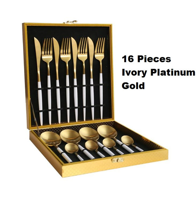 Luxury Cutlery Set 16pc - Ivory Gold