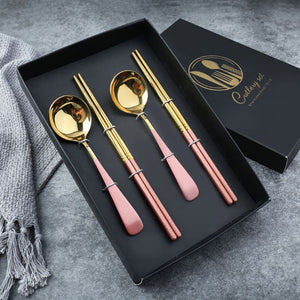 Spoon & Chopstick Gift Set - Pink Gold