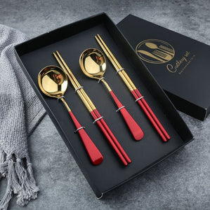 Spoon & Chopstick Gift Set - Red Gold